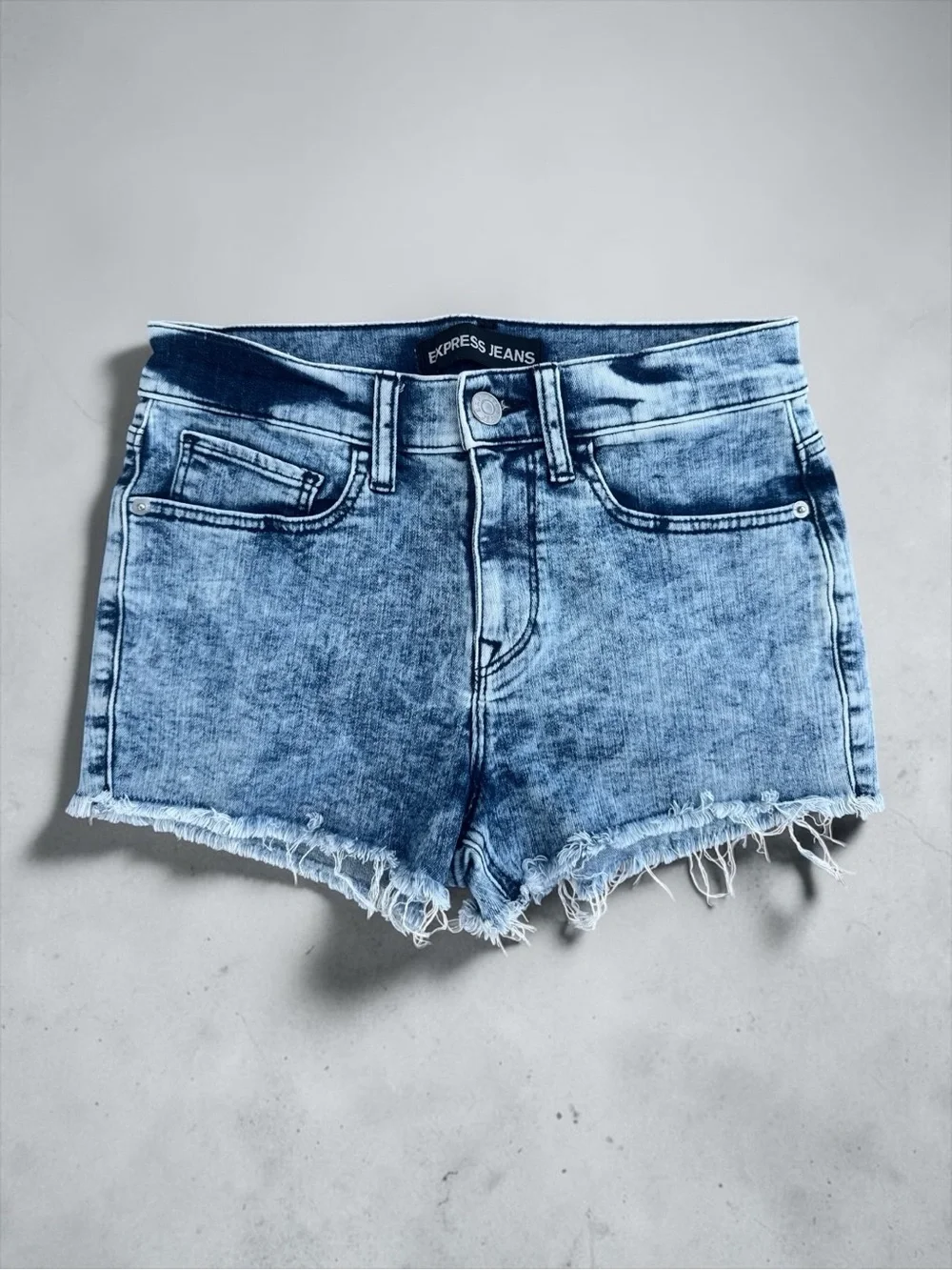 Express Blue Washed Denim Cutoff Shorts